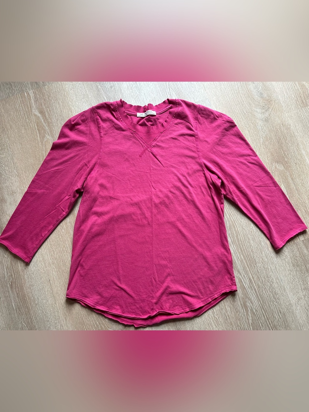 We The Free People Hot Pink 3/4 Sleeve Inside Out Raw Edge Shirt Women’s size XL